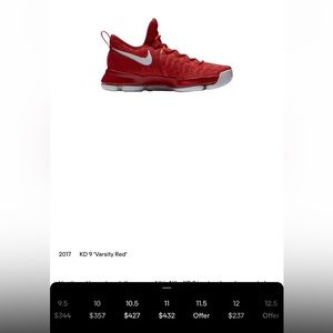 Men’s Nike KD 9 ‘ Varsity Red ‘